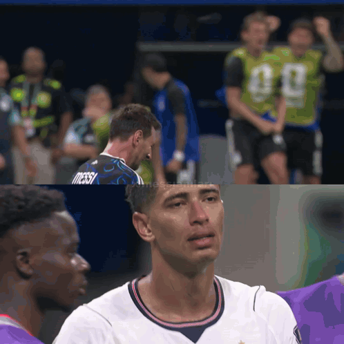 A Man In A Messi Jersey Is Crying In Front Of A Group Of Players GIF