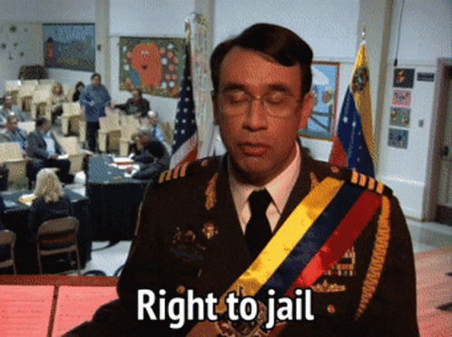 A Man In A Military Uniform Has The Words Right To Jail On His Chest GIF