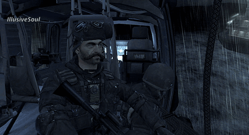 a man in a military uniform is holding a gun in a video game called illusive soul