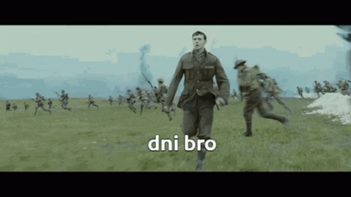Man In Military Uniform Running In Field DNI Bro Text GIF