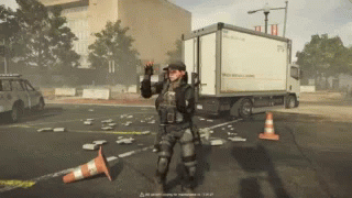 A Man In A Military Uniform Is Standing In Front Of A White Truck That Says ' Dhl ' On It GIF