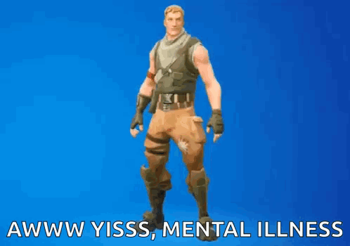 A Man In A Military Uniform Is Standing On A Blue Background With The Words `` Mental Illness '' Written Below Him . GIF