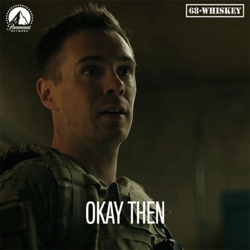 a man in a military uniform says " okay then " in a paramount network ad