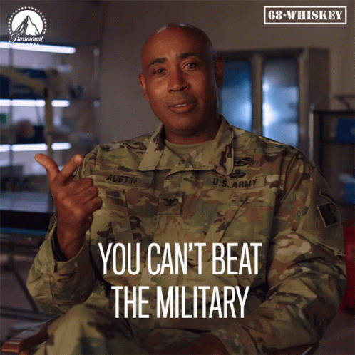 A Man In A Military Uniform Says " You Can 'T Beat The Military " While Giving A Thumbs Up GIF