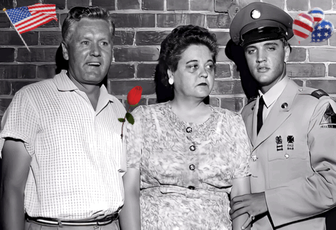 A Man In A Military Uniform Stands Next To A Man And Woman GIF