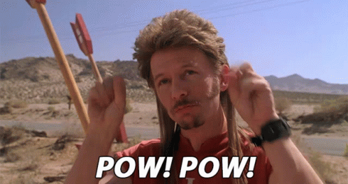 A Man In A Mullet Holds An Arrow And Says Pow GIF