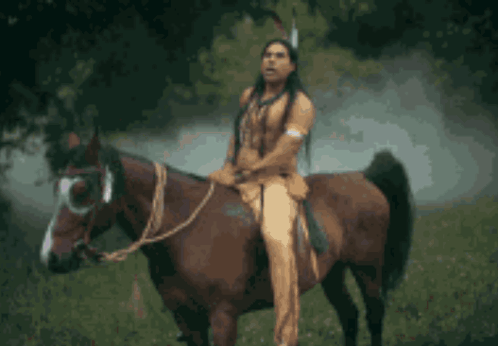 Native American Man Riding Horse Saying War Cry GIF