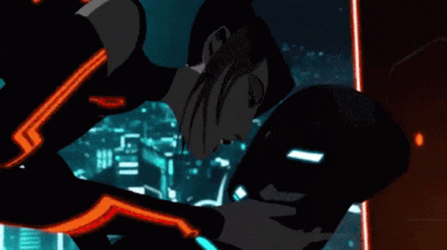 A Man In A Neon Suit Is Holding A Woman GIF