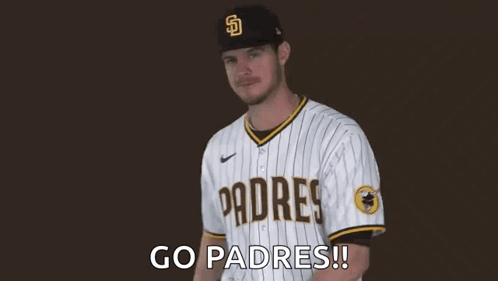 A Man In A Padres Jersey Is Giving A Thumbs Up And Says `` Go Padres '' . GIF