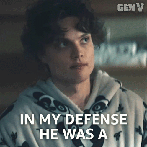 A Man In A Panda Sweatshirt Says " In My Defense He Was A " GIF