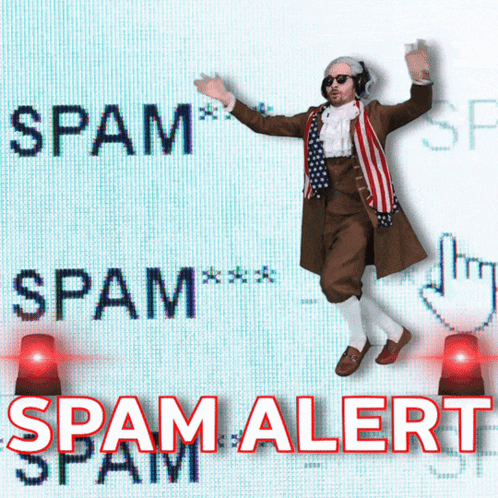 A Man In A Patriotic Costume Is Standing In Front Of A Screen That Says Spam Alert GIF