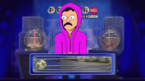 A Man In A Pink Hoodie Stands In Front Of A Screen That Says Lottery Ball GIF