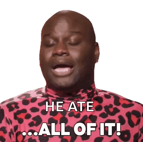 A Man In A Pink Leopard Print Shirt Says He Ate All Of It GIF
