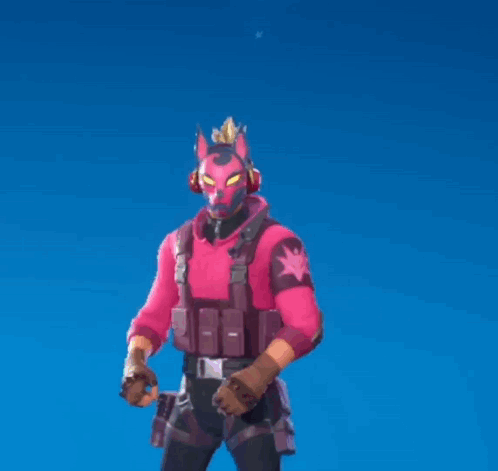 A Man In A Pink Mask Is Holding A Pair Of Scissors In His Hand . GIF