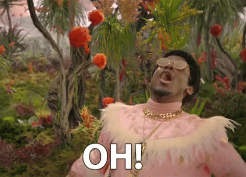 A Man In A Pink Outfit Is Screaming With The Words Oh Written On The Bottom GIF
