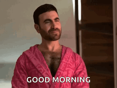 Man In Pink Robe Saying Good Morning GIF