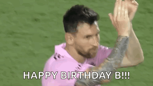 A Man In A Pink Shirt Is Clapping His Hands And Saying `` Happy Birthday B !!! '' . GIF