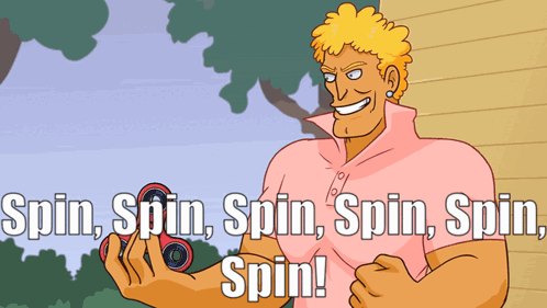 A Man In A Pink Shirt Is Holding A Fidget Spinner And Says Spin Spin Spin Spin Spin Spin Spin GIF