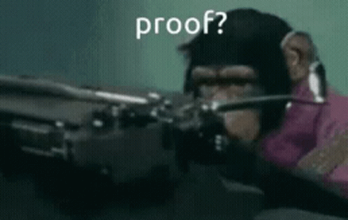 A Man In A Pink Shirt Is Holding A Gun With The Words `` Proof '' Written On It . GIF