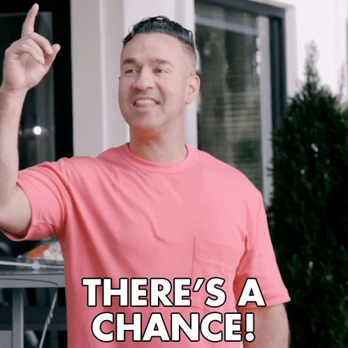 A Man In A Pink Shirt Is Pointing Up And Saying There 'S A Chance GIF