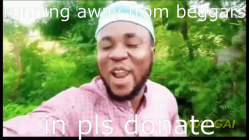 A Man In A Pink Shirt Is Running Away From Beggars GIF