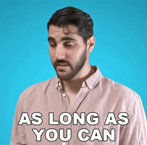 a man in a pink shirt says as long as you can on a blue background