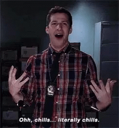 A Man In A Plaid Shirt And Tie Is Saying `` Ohh , Chills . Literally Chills . '' GIF
