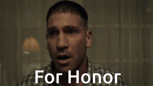 A Man In A Plaid Shirt Is Crying With The Words " For Honor " Above Him GIF
