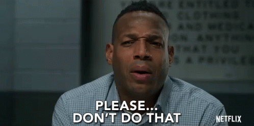 A Man In A Plaid Shirt Is Making A Funny Face And Says `` Please ... Don 'T Do That '' . GIF