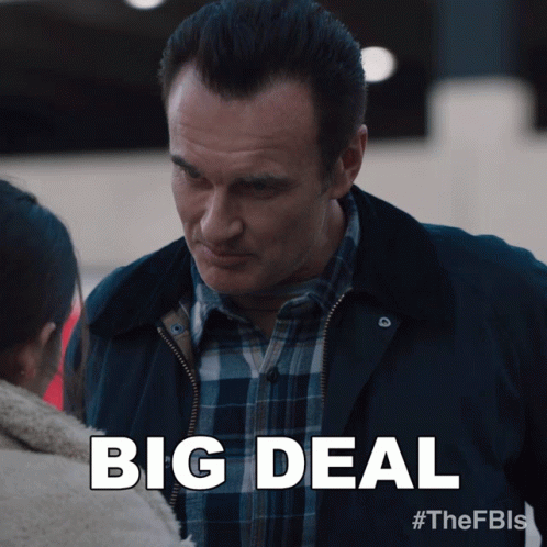 A Man In A Plaid Shirt Is Talking To A Woman And The Words Big Deal Are Above Him GIF