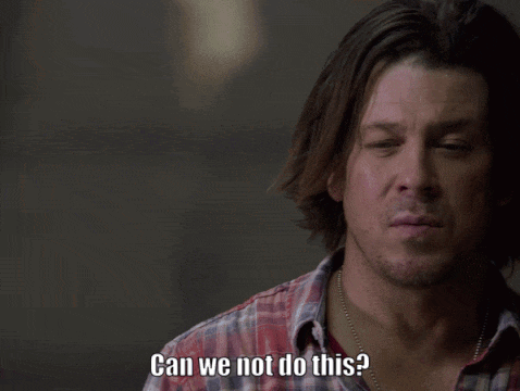 A Man In A Plaid Shirt Says " Can We Not Do This ? " GIF