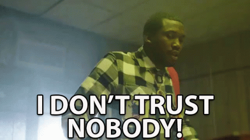 A Man In A Plaid Shirt Says " I Don T Trust Nobody " GIF