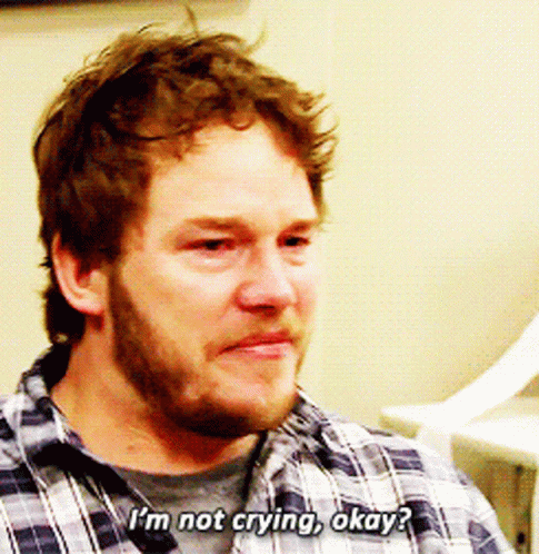 A Man In A Plaid Shirt Says " I 'M Not Crying Okay ? " GIF