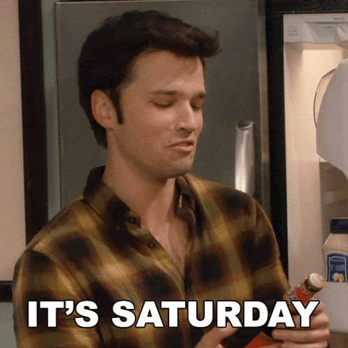 A Man In A Plaid Shirt Says It 'S Saturday While Holding A Bottle GIF