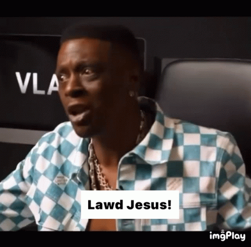 A Man In A Plaid Shirt Says Lawd Jesus On The Bottom GIF