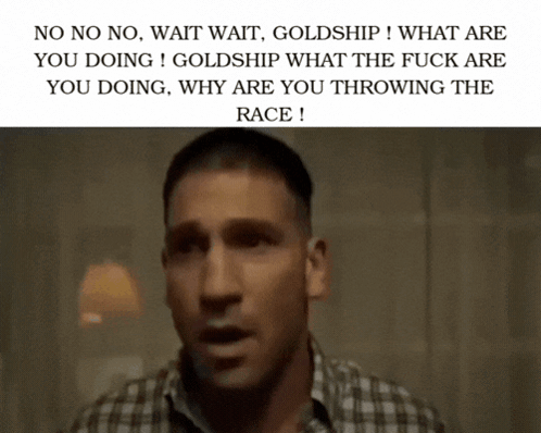 A Man In A Plaid Shirt Says " No No No Wait Wait Goldship " GIF