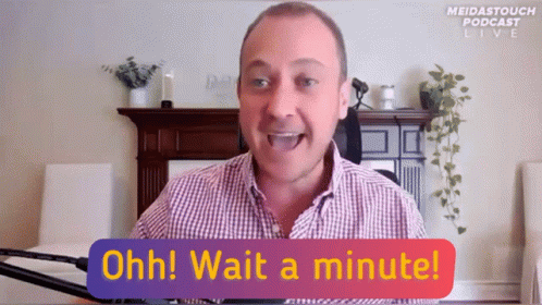 A Man In A Plaid Shirt Says " Ohh Wait A Minute " In Front Of A Fireplace GIF