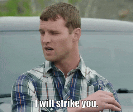 A Man In A Plaid Shirt Says That He Will Strike You GIF