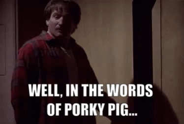 A Man In A Plaid Shirt Says Well In The Words Of Porky Pig .. GIF