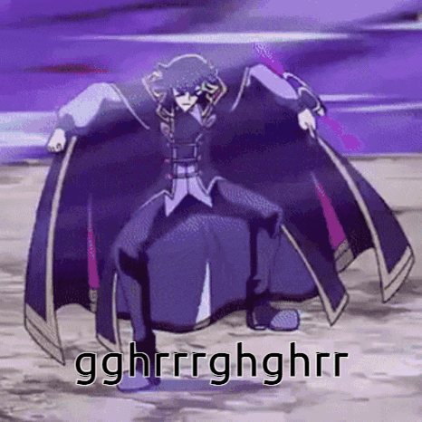 A Man In A Purple Cape Is Standing In The Dirt With The Words Gghrrhghhrr Below Him GIF