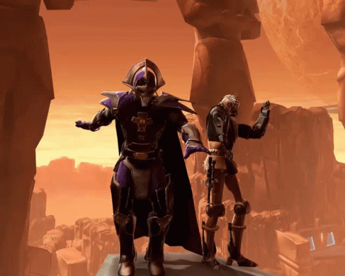 A Man In A Purple Cape Stands Next To Another Man GIF
