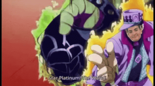A Man In A Purple Hat Is Standing Next To A Green And Yellow Object . GIF