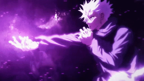A Man In A Purple Jacket Is Holding A Purple Object In His Hands . GIF