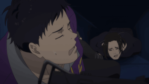 A Man In A Purple Jacket With A Yellow Chevron On It GIF