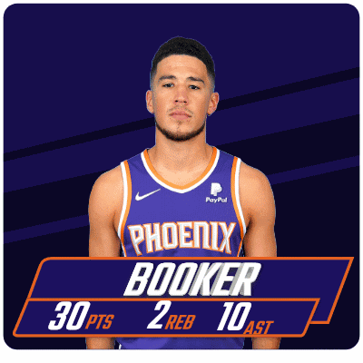 A Man In A Purple Phoenix Booker Jersey Stands In Front Of A Purple Background GIF
