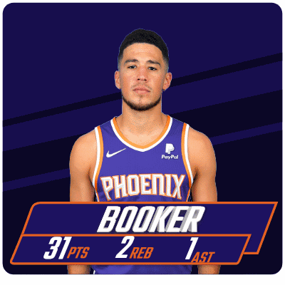 A Man In A Purple Phoenix Booker Jersey Stands In Front Of A Purple Background GIF