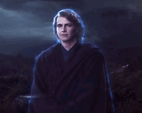 A Man In A Purple Robe Is Standing In A Dark Field . GIF
