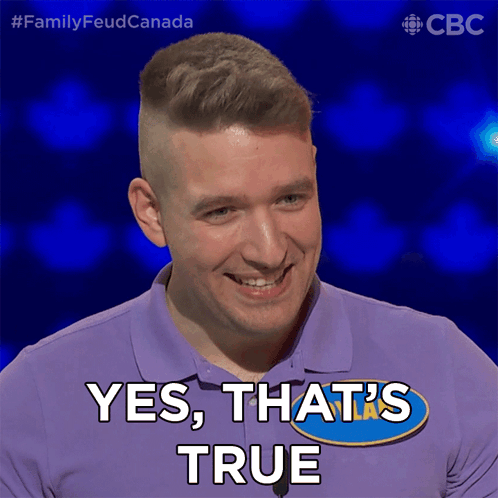 A Man In A Purple Shirt Is Smiling And Saying Yes That 'S True GIF