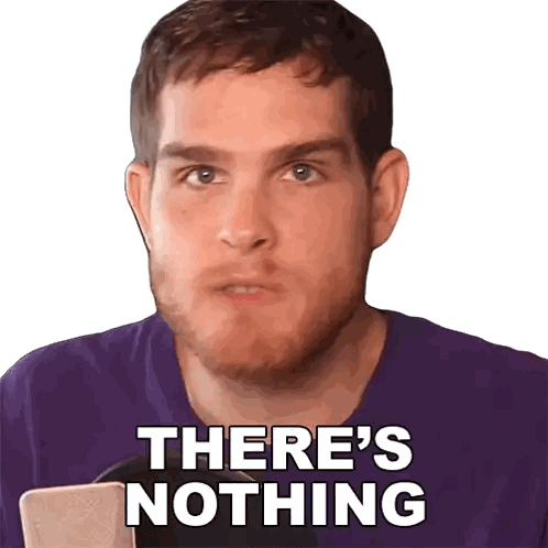 a man in a purple shirt says there 's nothing on a white background