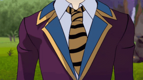 A Man In A Purple Suit And Tie Is Standing In A Field GIF